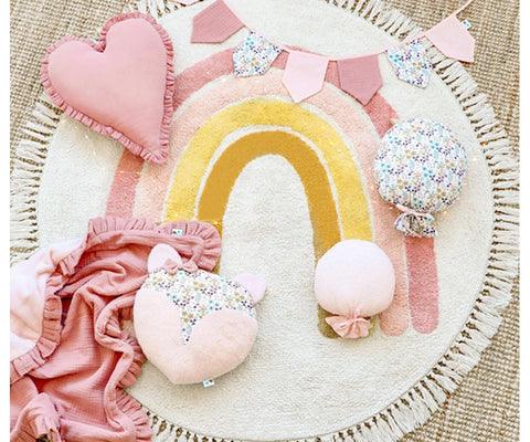 Cute Round Rug Bedroom Tassel Carpet Mat Bedside Kids Room Ddecoration Cartoon Floor Mats Home Soft Machine Washable Area Rugs