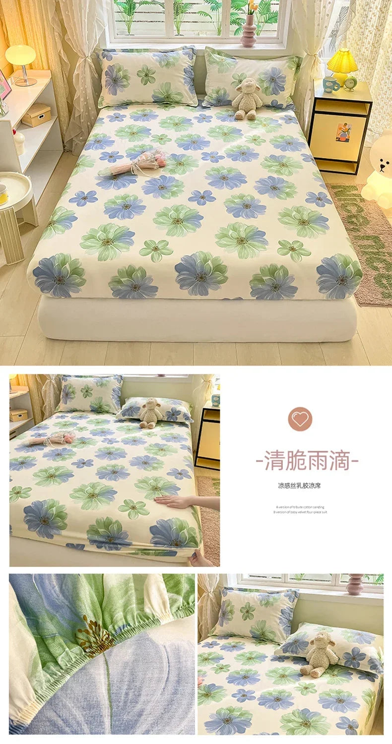 100%Cotton Bed Sheet on Elastic Cute Dinosaur Printed Mattress Cover for Kids Cartoon Pure Cotton Bed Linen (without pillowcase)