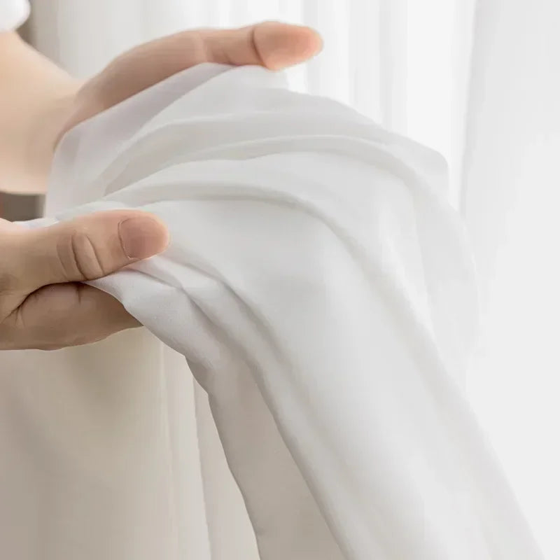 High Quality Solid White Tulle Curtains for Living Room Cream Decoration Beige Window Sheer Voile Modern Bedroom Chiffon Decor