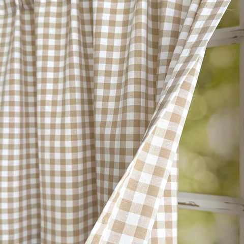 Korean Style Classic Plaid Pattern Cafe Curtain  Light Brown Semi Blackout Small Curtain Rod Pocket For Living Room Kitchen Door