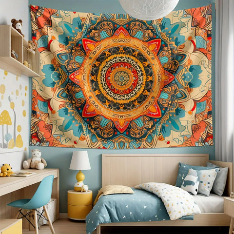 1pc Large Mandala Tapestry - Vibrant Orange/Black/White/Red Bohemian Style | Home Decor, Holiday Gift & Party Event Decoration