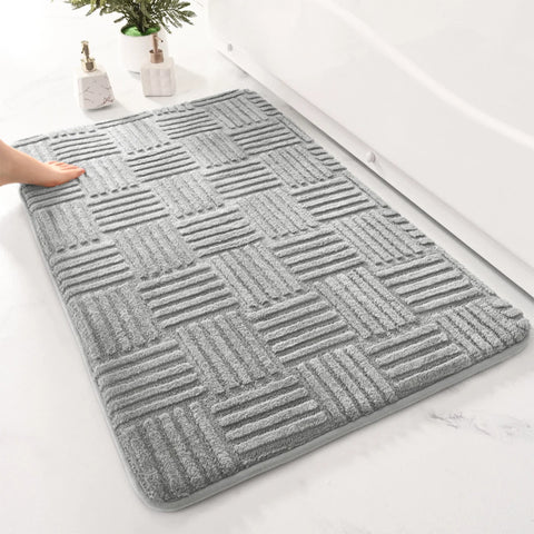 Thickened absorbent striped floor mat solid color bathroom carpet bedroom comfortable cotton velvet non-slip mat entrance mat