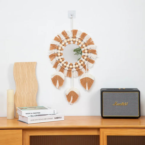 Boho Home Decor, Boho Wall Mounted Mirror, 12 Inch Round Wall Hanging Mirror for Living Room Bedroom Home Room Decoration