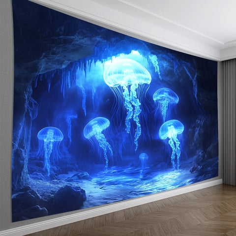 1pc 3D Jellyfish Wall Tapestry, Polyester, Featherless, Universal Decor for Living Room, Bedroom, Office, Party - Elegant Hangin