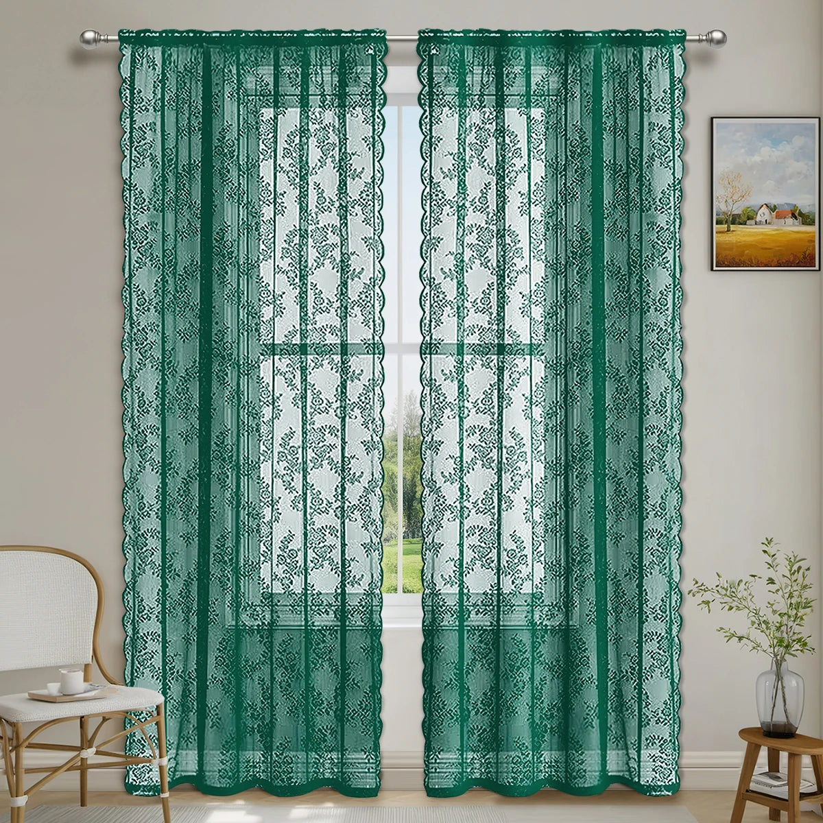 1pc Romantic Lace Sheer Curtain, Flower Lace Window Curtains for Living Room Bedroom Home Decor, Window Screening Rod Pocket