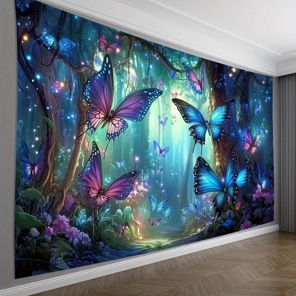 Butterfly Forest Tapestry - Versatile Polyester Wall Hanging for Living Room, Bedroom, Office & Party Decor | Ideal Creative Gif