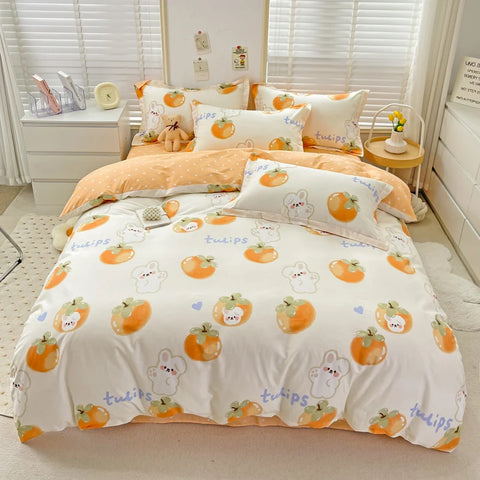 Cute Bear Duvet Cover Set for Teens, 3-Pieces Set 100%Cotton Comforter Cover with Pillow Shams, Soft Comfortable Kids Bedding