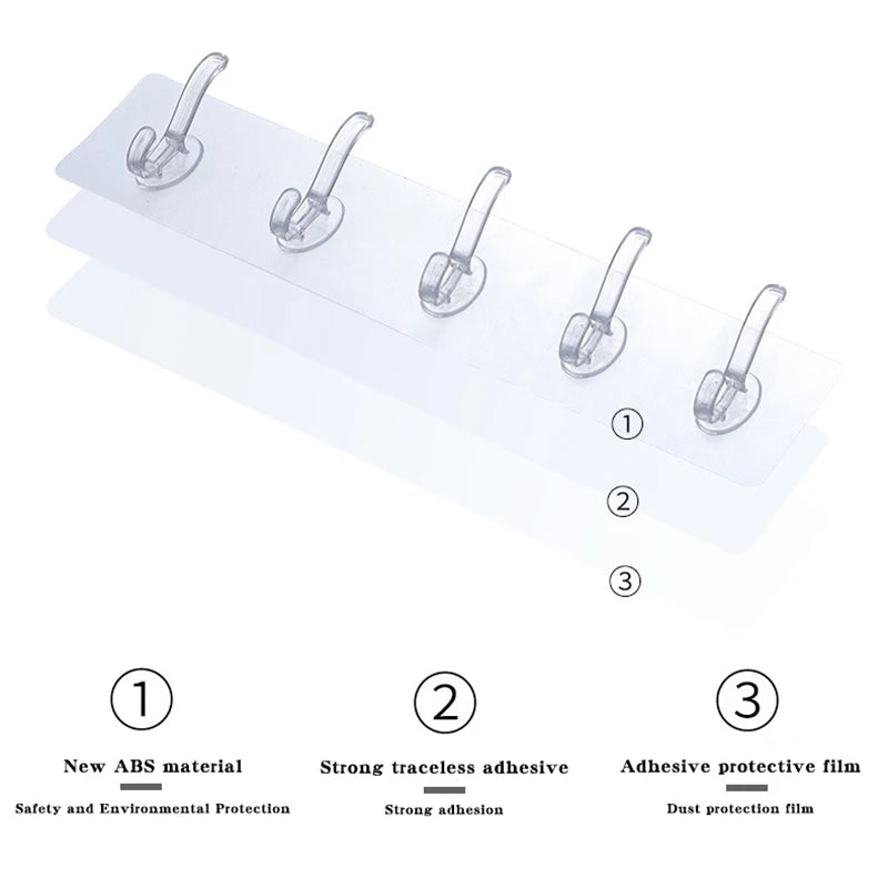3/6 Hooks Transparent Holder Rack Bathroom Towel Sponge Storage Hanger Living Room Hat Clothes Seamless Hook Organiser