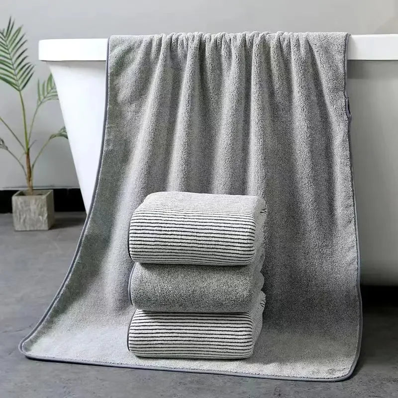 Coral Fleece Quick-Drying Bamboo Striped Towel Set Soft And Absorbent Bathroom Experience Bath Towel Set or Hand Towel