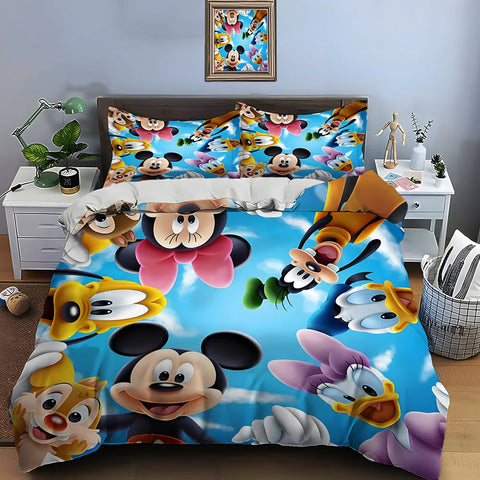 3PC Disney Mickey Mouse Printed Bedding Set Duvet Cover Anime Quilt Adult Kids Birthday Gift Full Size Bedding Set Luxury Gifts