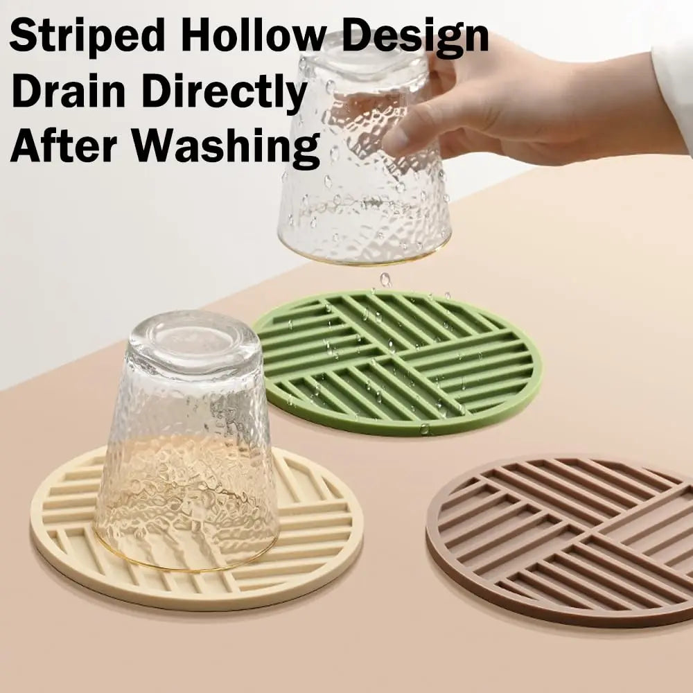 Placemats Set of 6, Silicone Trivets, Heat Resistant Pads, with 1 Gold Triangle Holder for Kitchen Hot Pots and Pans Coaster