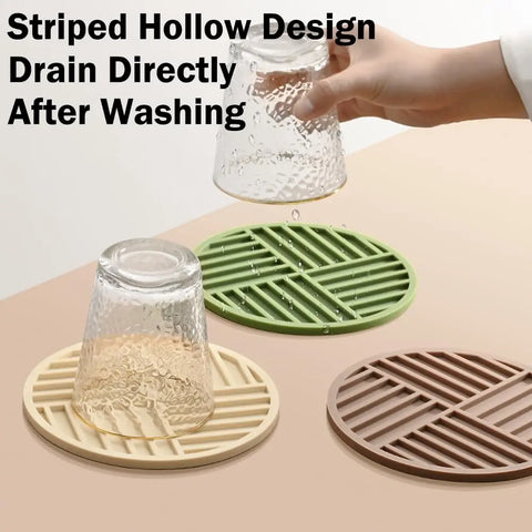 Placemats Set of 6, Silicone Trivets, Heat Resistant Pads, with 1 Gold Triangle Holder for Kitchen Hot Pots and Pans Coaster