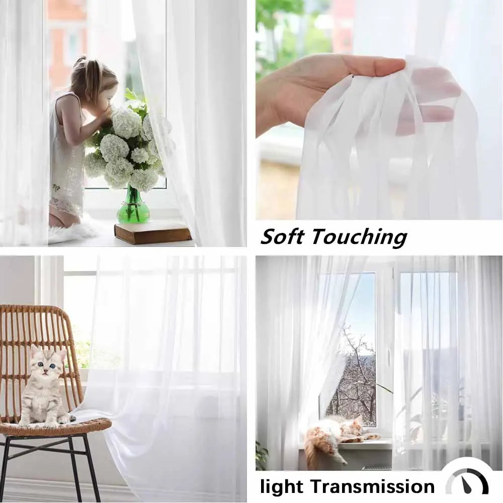 Modern White Solid Tulle Curtains for Living Room Bedroom Balcony Window Screening Sheer Voile Drapes Gauze Treatments Door
