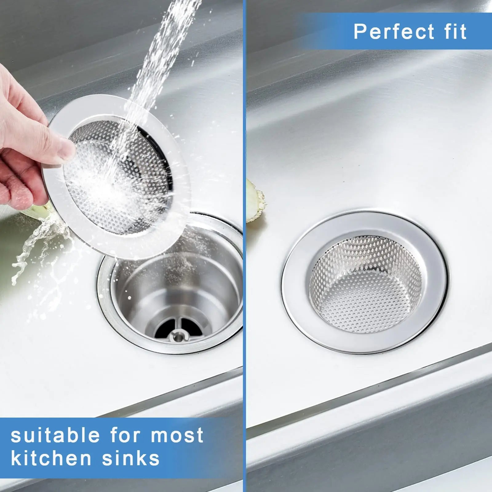 2PCS Kitchen Sink Drain Strainer - Stainless Steel Drain Hair Catcher Kitchen Accessories Bathroom Bathtub Drain Strainer