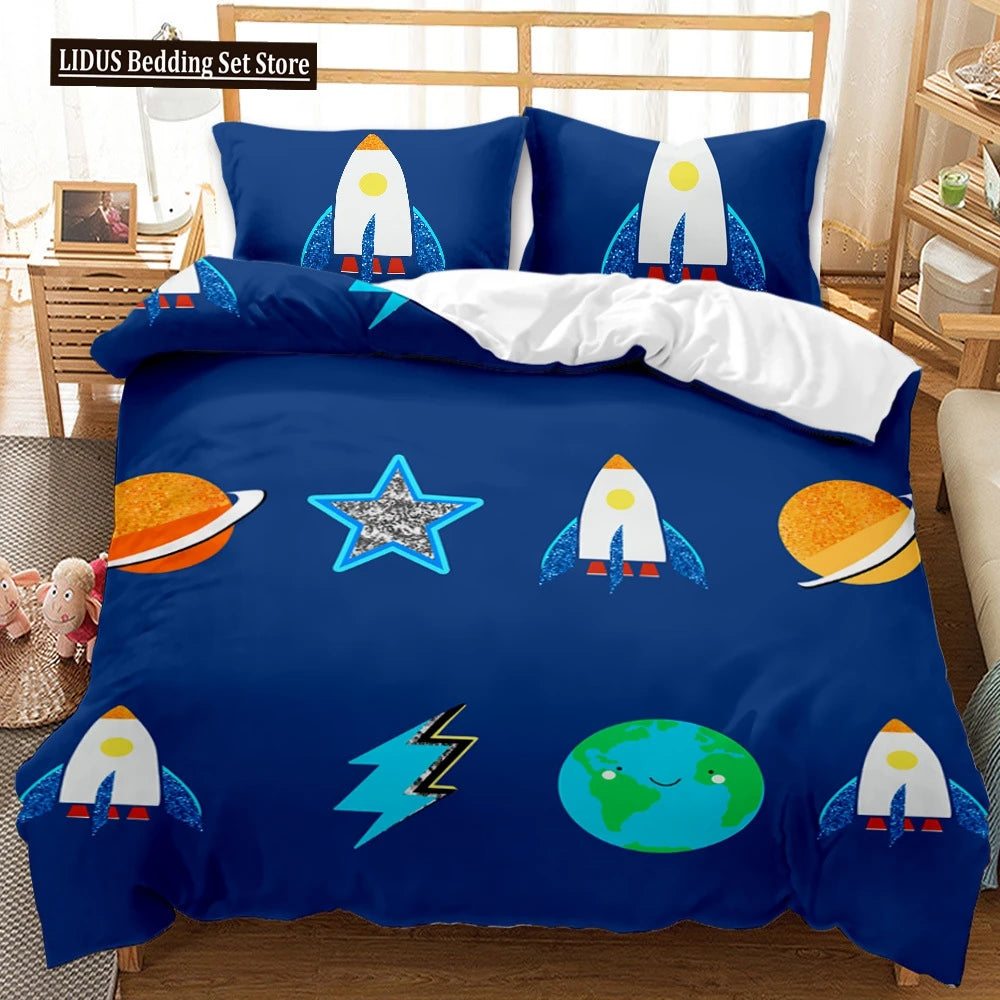 Astronaut Duvet Cover Set Space Bedding Set 3D For Kid Boy Girl Teen Sky Galaxy Themed Polyester Comforter Cover Queen King Size