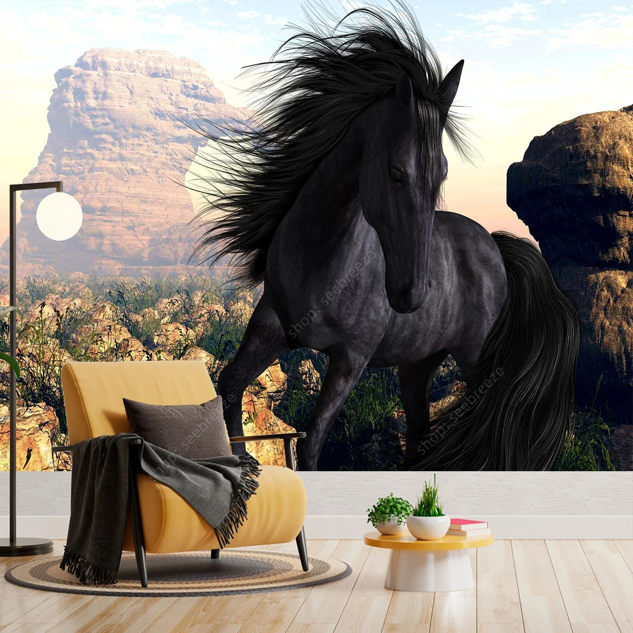 Majestic Black and White Horse Tapestry Elegant Equine Wall Art for Living Room Bedroom Decor Modern Boho Style Home Design