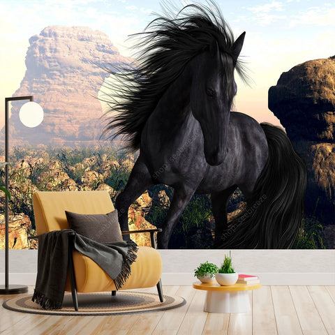 Majestic Black and White Horse Tapestry Elegant Equine Wall Art for Living Room Bedroom Decor Modern Boho Style Home Design