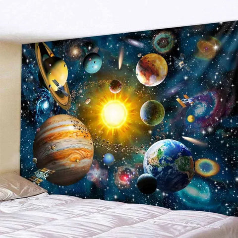 Galaxy Tapestry Soft Microfiber Material Vibrant Planets & Stars Wall Decor Perfect for Space Lovers Unique Cosmic Design