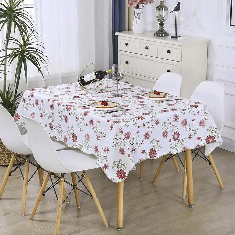 1pcs PEVA Waterproof Oilproof Tablecloth Washable Fabric For Dining Table Kitchen Decor Beautiful Flower Pattern Table Cloth
