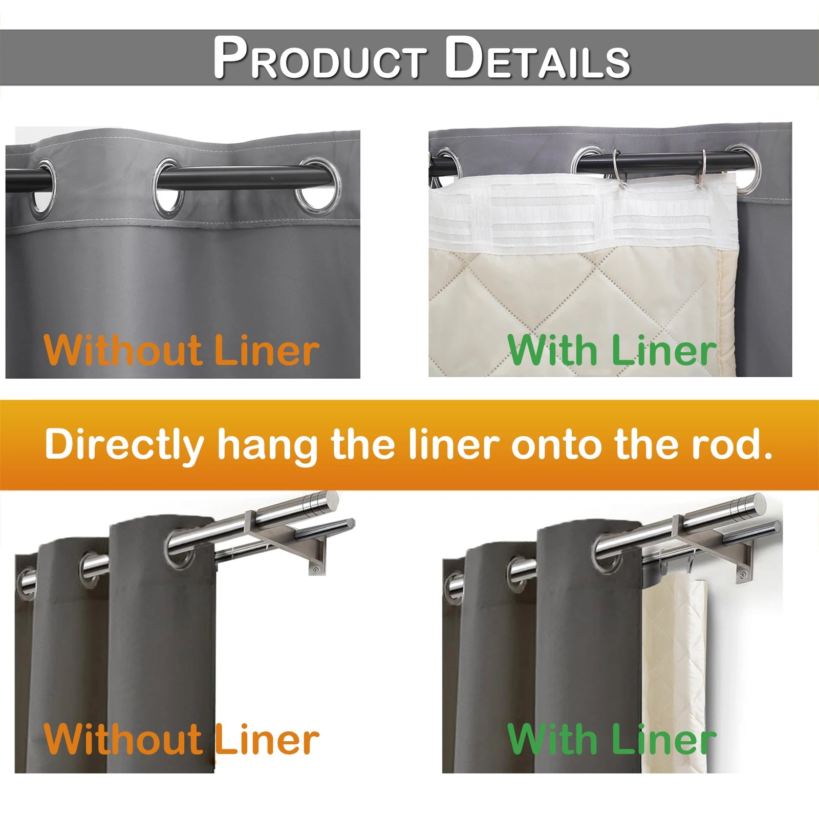 Quilted Blackout Curtains Heavy Duty Noise Reducing Thermal Insulated Drapes Liner Anti-cold Rod Pocket for Living Room Bedroom