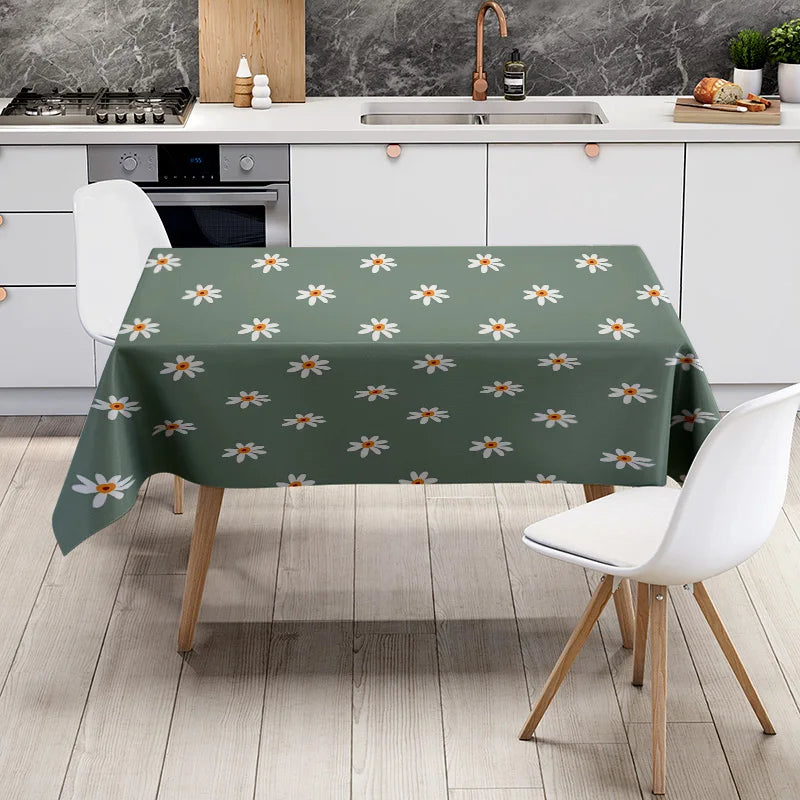 Green Floral Tablecloth Decoration Modern Dining Room Linens Home Decor for Kitchen Living Area