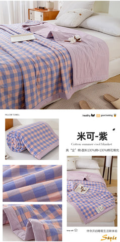 Japanese-style Plaid Summer Blanket 100% Cotton Skin Friendly Quilted Queen Quilt 220*240 Breathable King Size Duvet Comforter