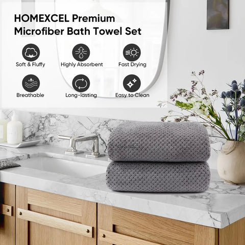 2Pcs Microfiber Towels Set Ultra Absorbent Bath Towels Soft Bathroom Hand Towels Quick Drying Washcloth for Body Sport Spa Yoga