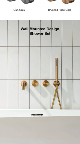 Luxury brass brushed gold wall mounted bathroom faucet with embedded dual handle hot and cold water 2 function bathtub mixer