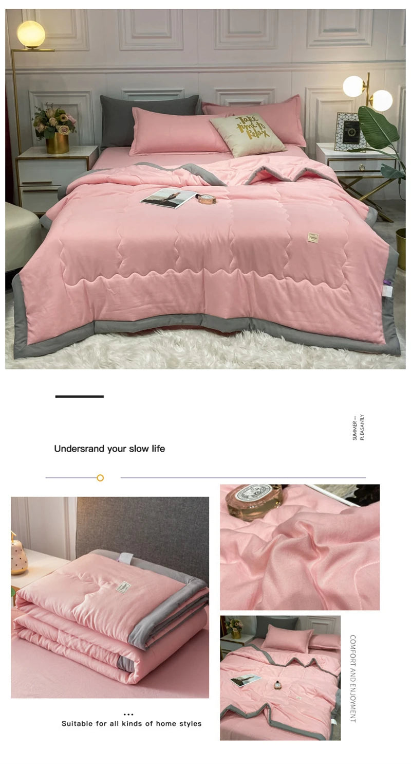 Japan Style Summer Quilt Soft Breathable Quilted Duvet Queen Skin Friendly WashableThin Comforter Lightweight Blanket 180x220