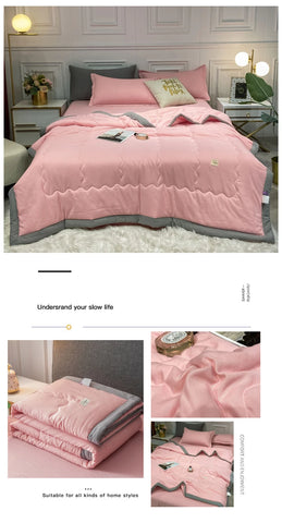 Japan Style Summer Quilt Soft Breathable Quilted Duvet Queen Skin Friendly WashableThin Comforter Lightweight Blanket 180x220