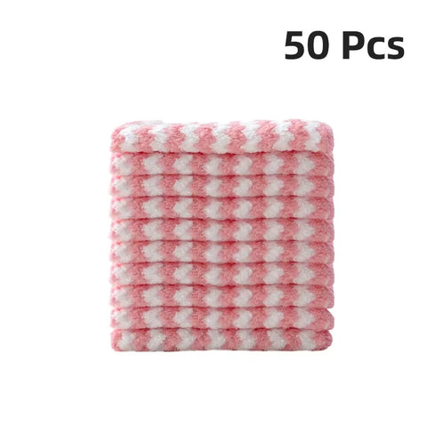 50-Piece Wavy Striped Kitchen Dish Cloths - Soft Highly Absorbent Rags, Tableware, Essential Household Cleaning Supplies