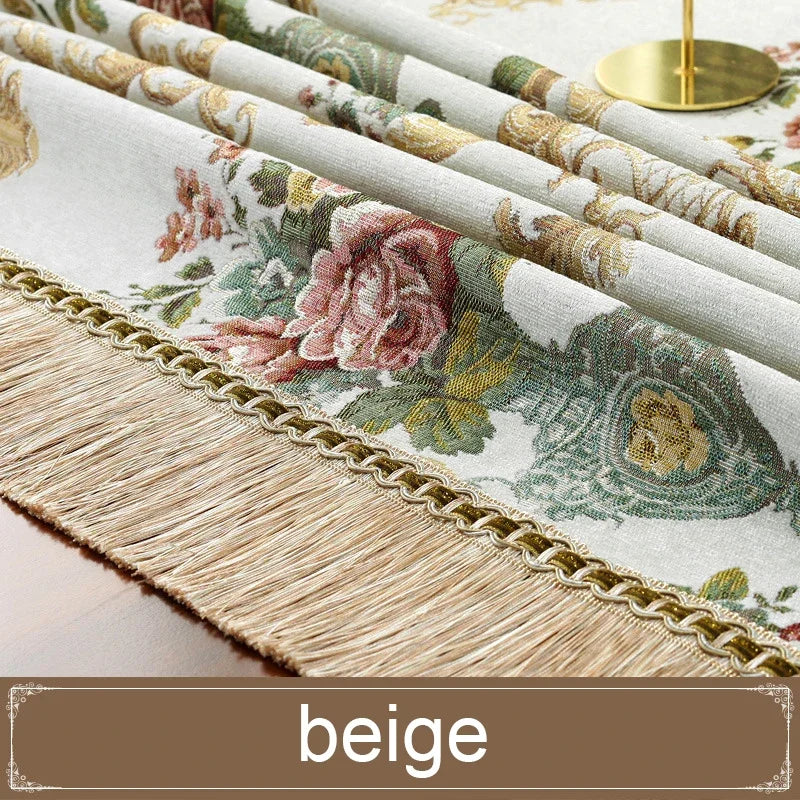 European Retro Dinning Tablecloth With Tassel Luxury Embroidery Table Cover Flower Elegant Table Cloth Decoration Living Room