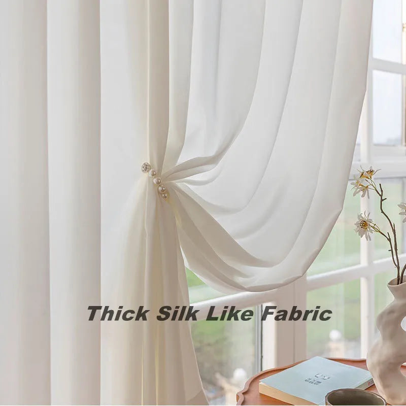 Thick Dense Soft Tulle Silk Like Cream White Sheer Curtains for Living Room Bedroom Window Voiles S Folds Kitchen Drapes