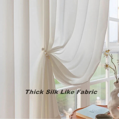 Thick Dense Soft Tulle Silk Like Cream White Sheer Curtains for Living Room Bedroom Window Voiles S Folds Kitchen Drapes