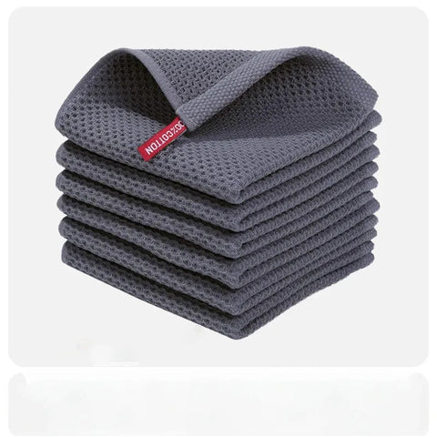 1-6PCS Cotton Towel Soft Absorbent Dishcloth Kitchen Dish Rags Honeycomb Breathable Face Wash Towel Cleaning Cloth Wash Cloth