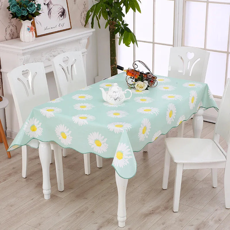 1pcs PEVA Waterproof Oilproof Tablecloth Washable Fabric For Dining Table Kitchen Decor Beautiful Flower Pattern Table Cloth