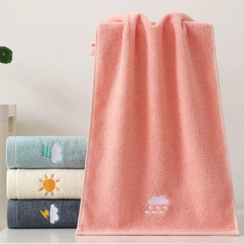 Bathroom cotton towel 74x34cm weather face towel embroidered word cute soft absorbent towel hand towel