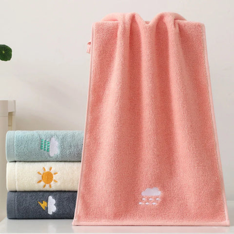 Bathroom cotton towel 74x34cm weather face towel embroidered word cute soft absorbent towel hand towel