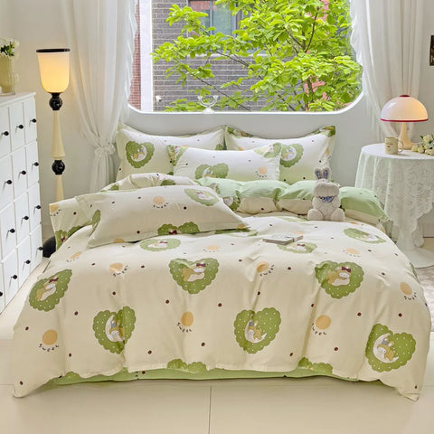 Cute Bear Duvet Cover Set for Teens, 3-Pieces Set 100%Cotton Comforter Cover with Pillow Shams, Soft Comfortable Kids Bedding