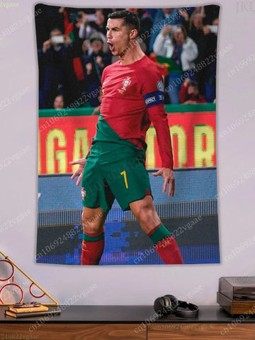 2025 Ronaldo Tapestry Man Portugal Posters Football Wall Tapestries For Bedroom Decoration Aesthetic Tapices Flag Wallpaper
