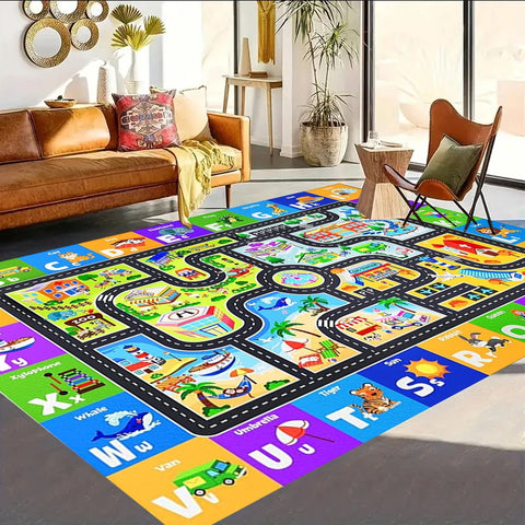 Cartoon Zoo ABC Kid Rug for Playroom Classroom Play Rug Kid Play Mat Alphabet Rug Primary School Preschool Mat Room Learning Use