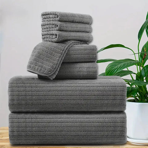 8 Pcs Bath Towel Set - 4 Washcloths, 2 Face Towels & 2 Bath Towels - Absorbent & Quick Dry, Ideal for Bathroom, Gym & Hotel Use