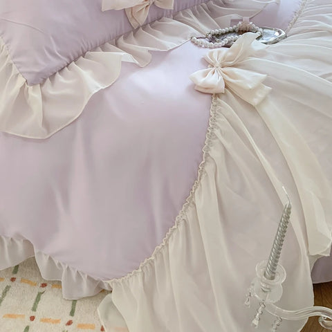 3pcs White Bedding set ruffles Duvet Cover Set (1*Duvet Cover + 2*Pillowcase, Without Core)for bedroom guest room