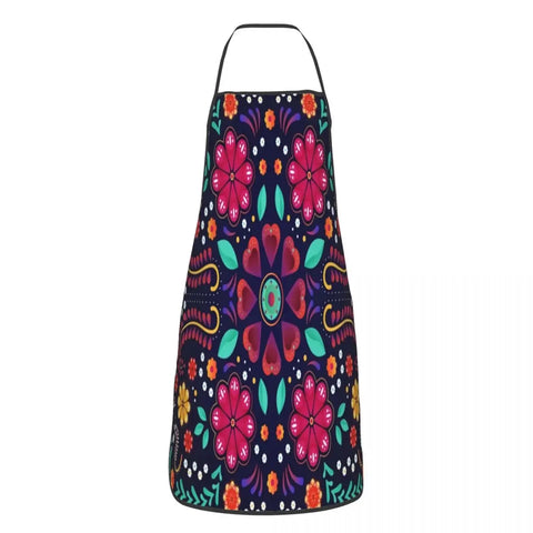 Unisex Beautiful Mexican Floral Art Apron Kitchen Chef Cooking Baking Bib Women Men Mexico Tablier Cuisine for Painting