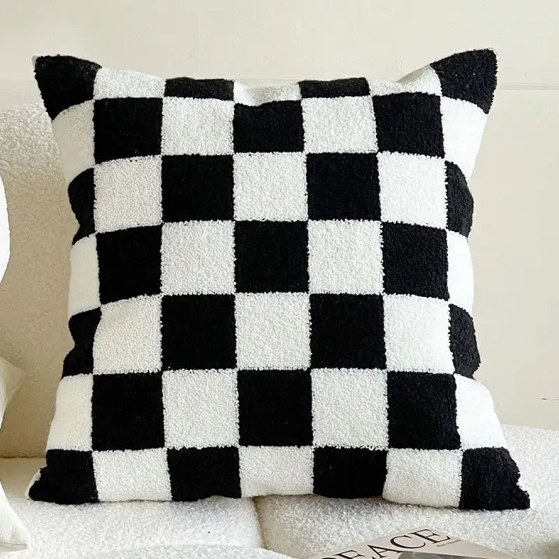Checkerboard French Cream Style Pillowcase Cute Light Luxury B&B Living Room Niche Pillow Case Bay Window Sofa Cushion Cover