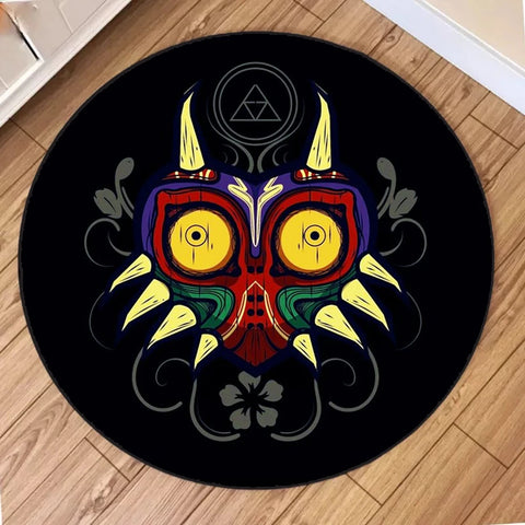 Zelda Symbol Round Rug Retro Style Game Room Carpet for Living Room Gaming Decor Zelda Majora’s Mask Rug Gift for Gamer