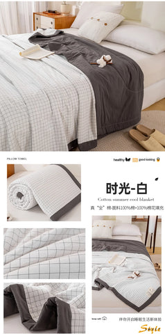 Japanese-style Plaid Summer Blanket 100% Cotton Skin Friendly Quilted Queen Quilt 220*240 Breathable King Size Duvet Comforter