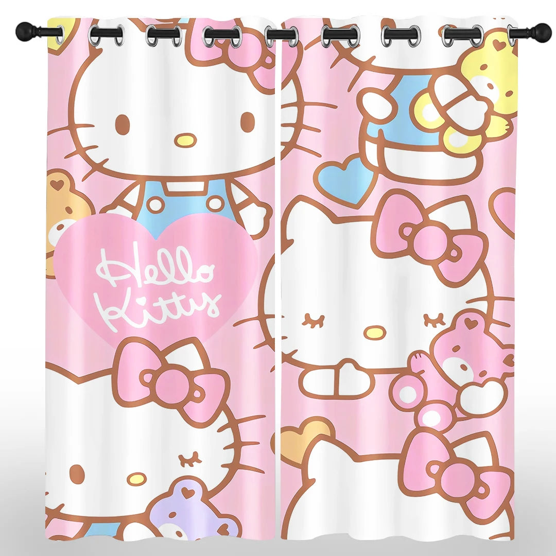 Hello Kitty Sanrio Cartoon Blackout Curtain Polyester  Animated Fashion Printing Suitable for Bedroom Kids Room Decoration