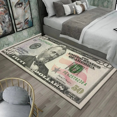 Colorful Creative Dollar Money Print Carpet Mat Rug Large Area Bedroom Entryway Non-Slip Stain Resistant Home Decoration INS