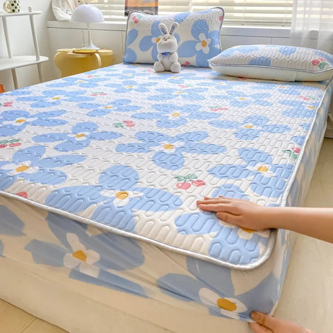 Natural Latex Thicked Summer Cooling Mat for Bed Soft Cool Feeling Fitted Sheet and Pillowcase Matress Cover Grade A Summer Mats